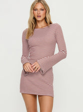 Bryanna Long Sleeve Mini Dress Cherry Stripe