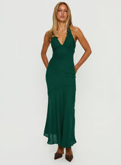 Luannie Halter Scarf Tie Maxi Dress Emerald