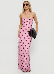 Celena Maxi Dress Pink / Brown Polka Dot