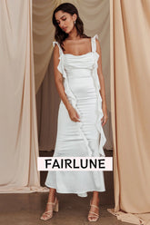 Blushing Ruffle Trim Midi Dress Oyster