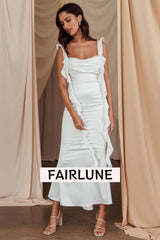 Blushing Ruffle Trim Midi Dress Oyster
