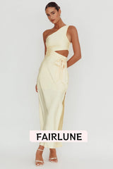 Abloom One Shoulder Satin Maxi Dress Butter