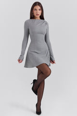 Angelique-Grey A-Line Long Sleeve Mini Dress - SALE