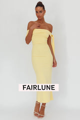 Aurora Sky Off-Shoulder Tie Maxi Dress Lemon