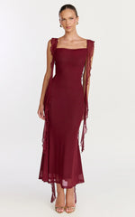 Ruffle Strap Dress in Wine