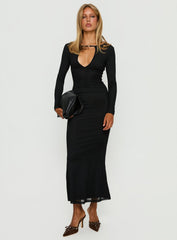 Adesa Long Sleeve Keyhole Plunge Maxi Dress Black