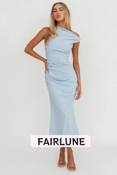 Angel's Song Asymmetric Neckline Maxi Dress Blue