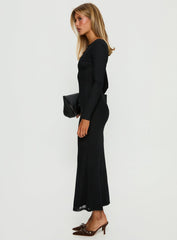 Adesa Long Sleeve Keyhole Plunge Maxi Dress Black