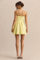 Elina | Lemon Square-Neck Mini Dress With Bow Detail