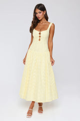 Romance Stitched Embroidered Maxi Dress Lemon