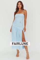 Azure Sun Drop Waist Split Maxi Dress Light Blue