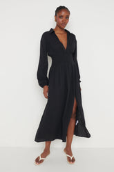 Loretta Shirred Midaxi Dress - Black