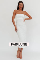 Bia Strapless Embroidered Midi Dress White