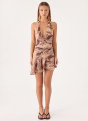 Lanthe Halter Mini Dress - Golden Tiger