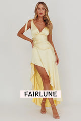 Aquila Tied Shoulder High-Low Hem Dress Lemon