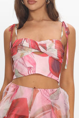 Varenna Tied Shoulder Top Print Red