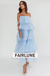 Behati Tiered Layer Midi Dress Blue