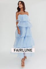 Behati Tiered Layer Midi Dress Blue