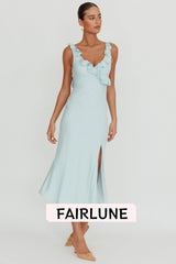 Alba Frill Trim Midi Dress Baby Blue