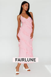 Arrabel Halterneck Ruffle Maxi Dress Pink