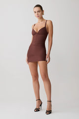 Maison Bandage Knit Mini Dress - Chocolate