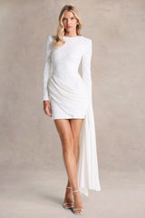 Florecita | White Embellished Lace Mini Dress With Sash Detail
