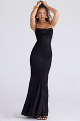 Nalani-Black Devoré Satin Maxi Gown - Limited Edition