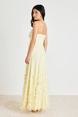 Abundant Charm Pale Yellow 3D Floral Applique Maxi Dress
