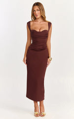 Gathered Bust Tucked Waist Dress in Chocolate