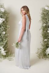 Amelia Tie Maxi Bridesmaid Dress - Matte Silver