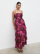 Aalyiah Square Neck Ruffle Midaxi Dress - Brown and Fuchsia Floral