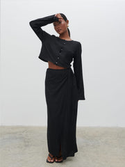 Abigail Button Front Linen Blouse - Black