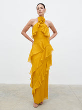 Addison Corsage Ruffle Maxi Dress - Yellow Ochre