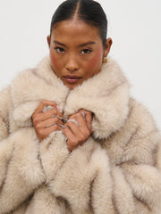 Agatha Short Faux Fur Coat - Beige Marl