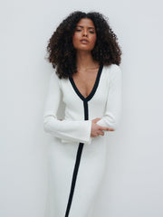 Ailey Contrast Seam Knit Midaxi Dress - Cream and Black