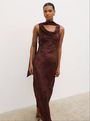 Ainsley Cowl Devore Neck Maxi Slip - Brown