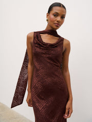 Ainsley Cowl Devore Neck Maxi Slip - Brown