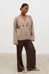 Aisha Double Breasted Knit Cardigan - Dusty Taupe