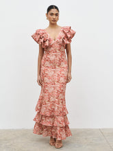 Alani V Neck Ruffle Maxi Dress - Berry Multi Abstract