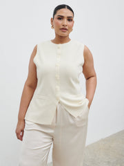Alba Knit Longline Waistcoat Curve - Cream
