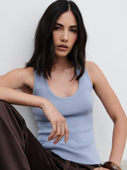 Ali Scoop Neck Knit Top - Blue
