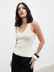 Ali Scoop Neck Knit Top - Oyster