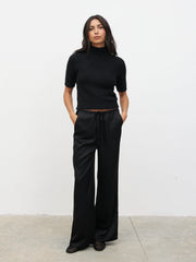 Alia Fluffy High Neck Knit Top - Black
