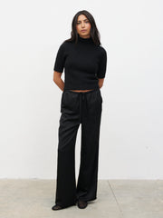 Alia Fluffy High Neck Knit Top - Black
