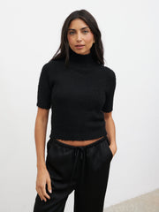 Alia Fluffy High Neck Knit Top - Black