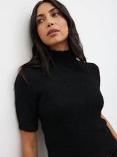 Alia Fluffy High Neck Knit Top - Black