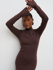 Alina High Neck Knit Midaxi Dress - Brown