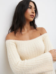 Alora Fluffy Knit Midaxi Dress - Cream