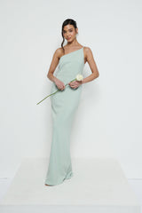 Amelia One Shoulder Crepe Maxi Bridesmaid Dress - Sage
