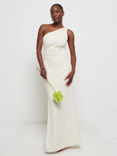 Amelia Crepe Ruched Maxi Bridesmaid Dress - Champagne